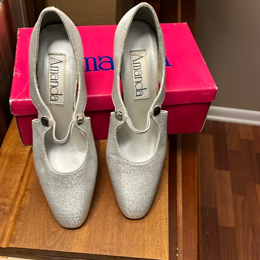 Silver sparkly heels.